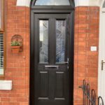 Composite door in beck brown with "abstract" glass - Beeston