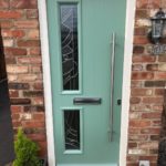 Composite door in chartwell green and "abstract" glass - Clifton