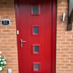 Composite Endurance "Abbott" door in red with matching frame